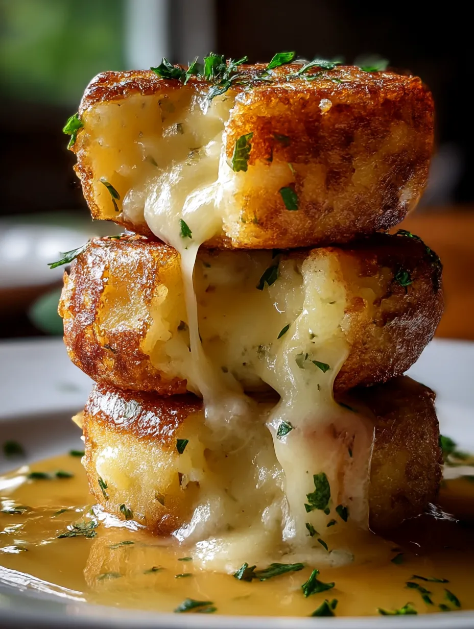 Mashed potato cheese puffs stacked on a plate.