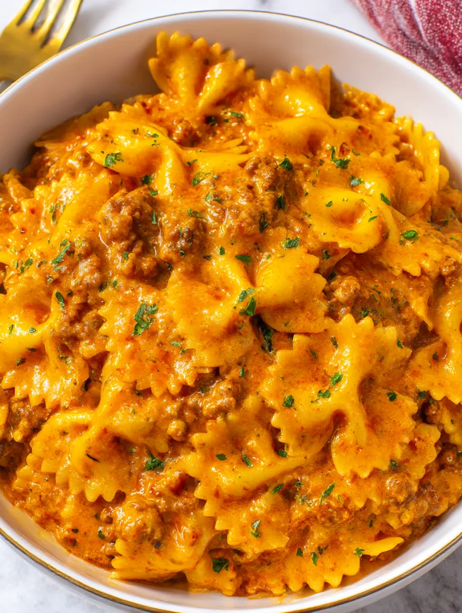 A bowl of Hamburger Helper Lasagna.