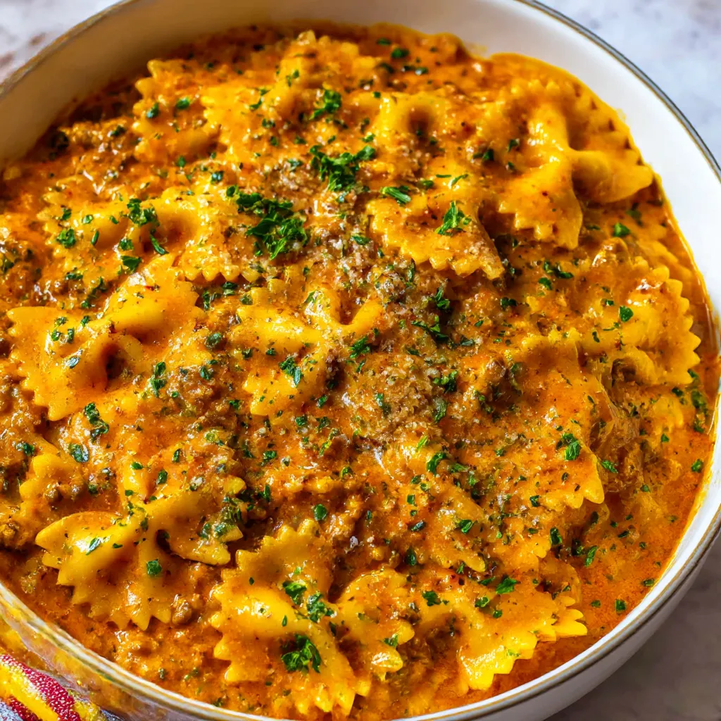 A bowl of Hamburger Helper Lasagna.