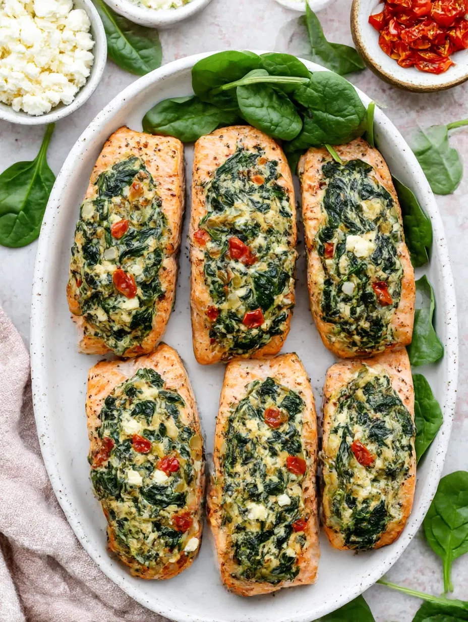 Stuffed salmon with spinach and feta.