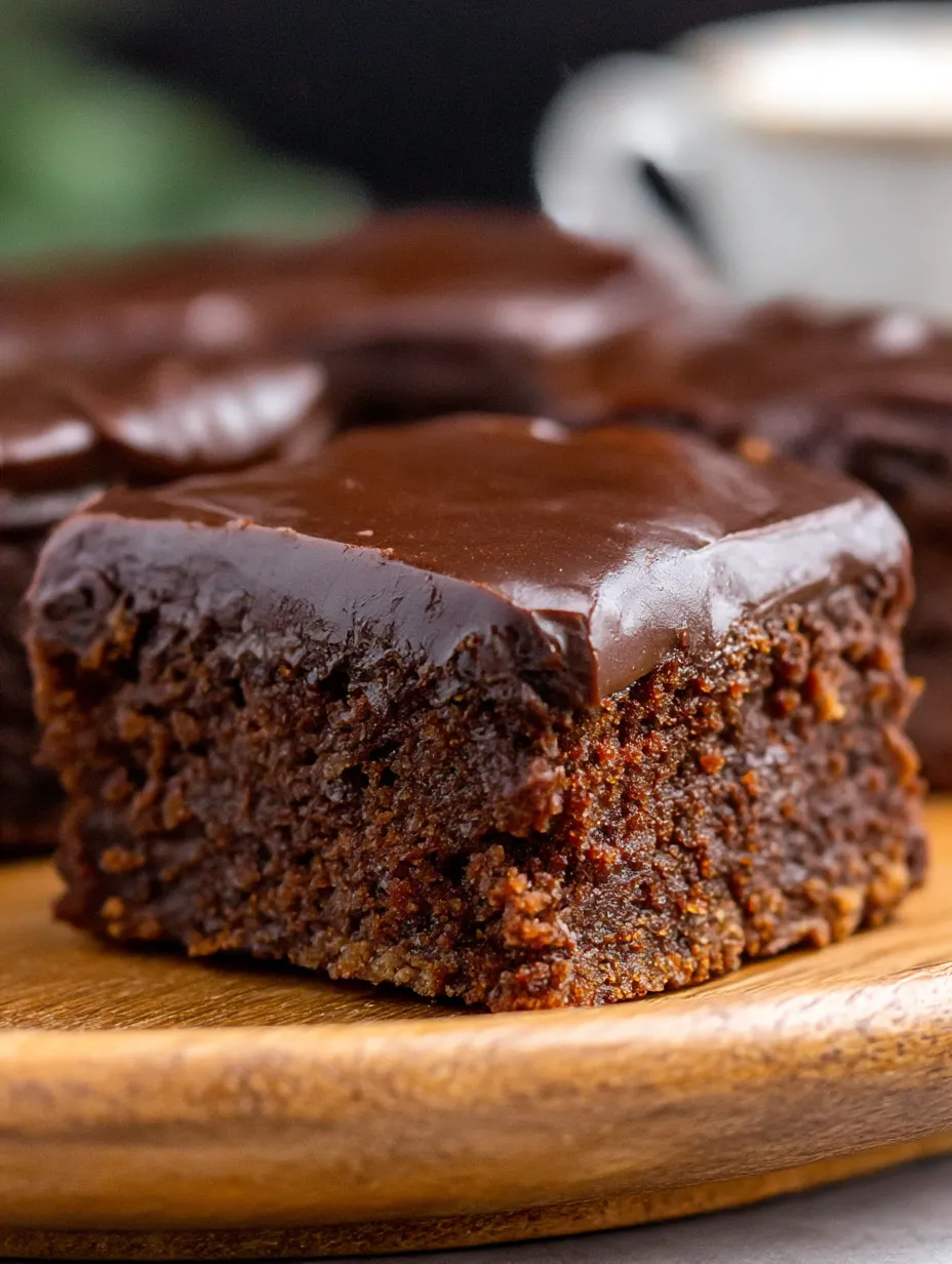 A slice of chocolate cake with chocolate frosting.
