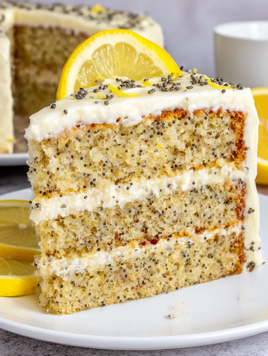 A slice of cake with lemon on top.