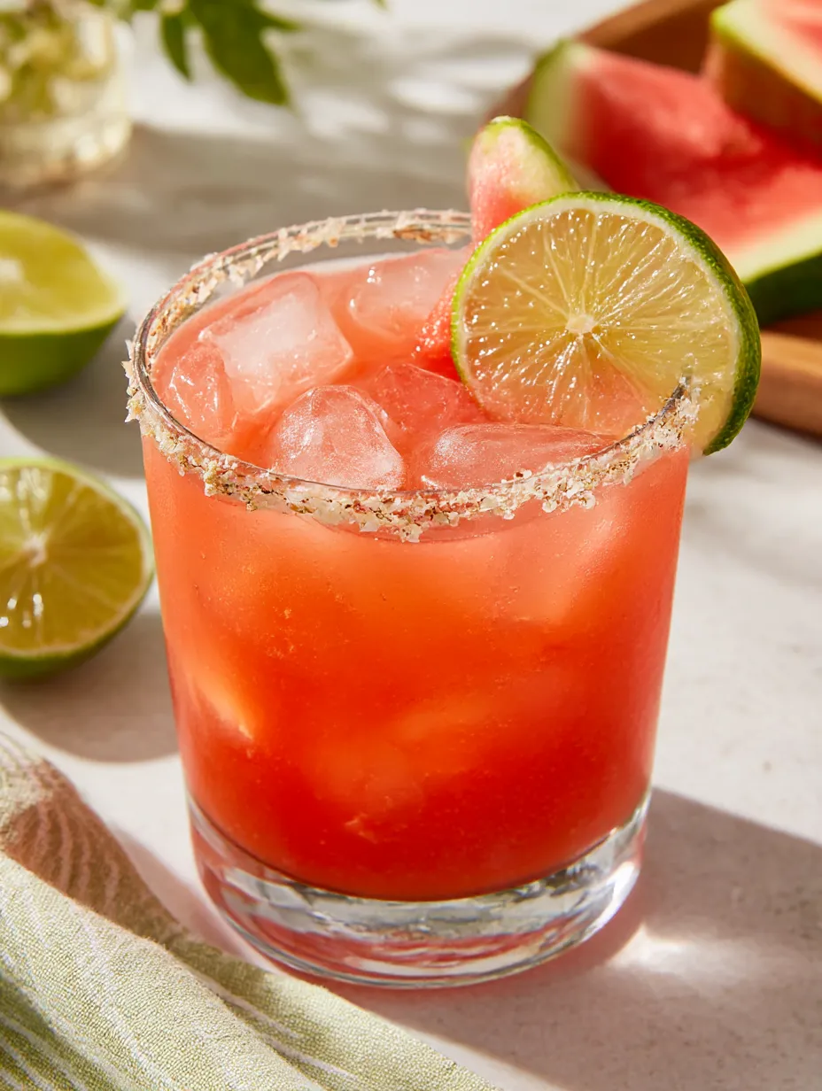 A glass of watermelon margarita mocktail.