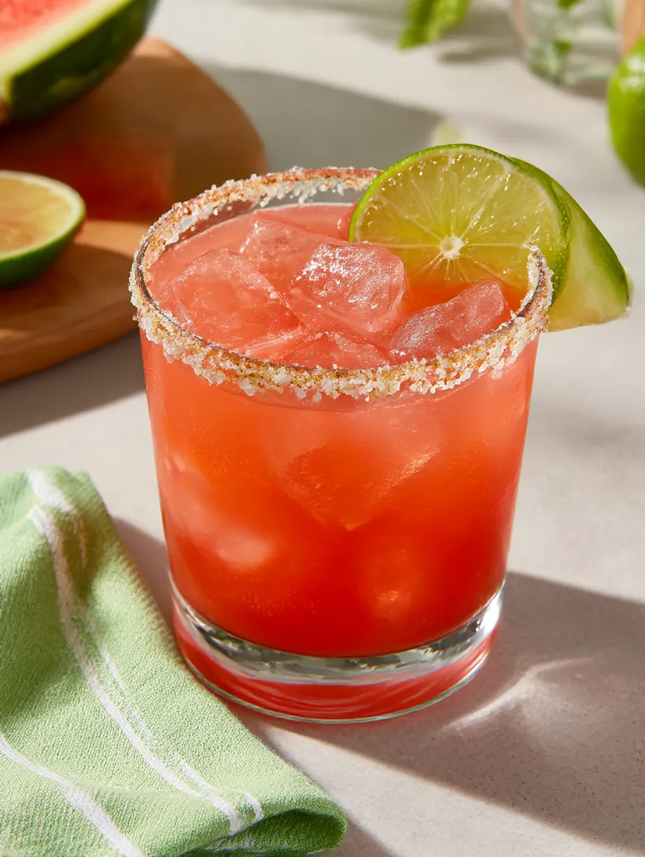 A glass of watermelon margarita mocktail.