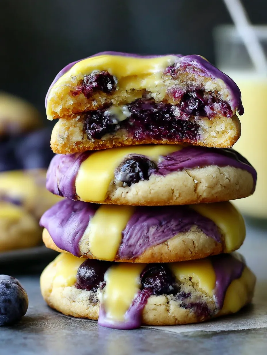 Blueberry lemon cookies stacked on top of each other.