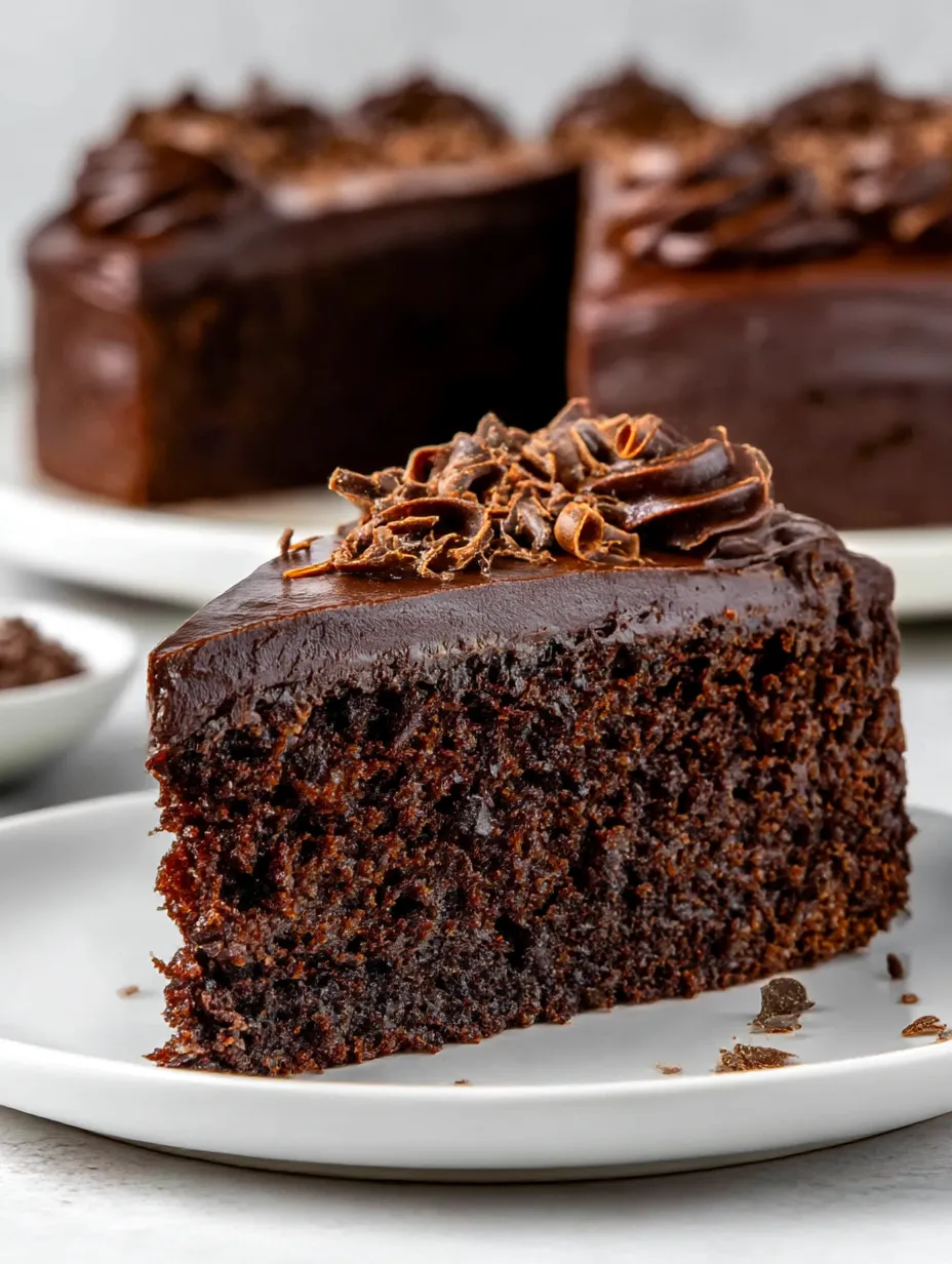 A slice of chocolate cake with white frosting.
