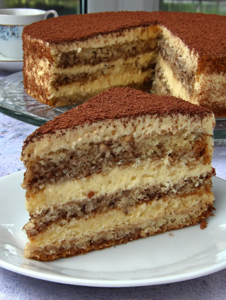 A slice of Egyptian Hazelnut Cake.