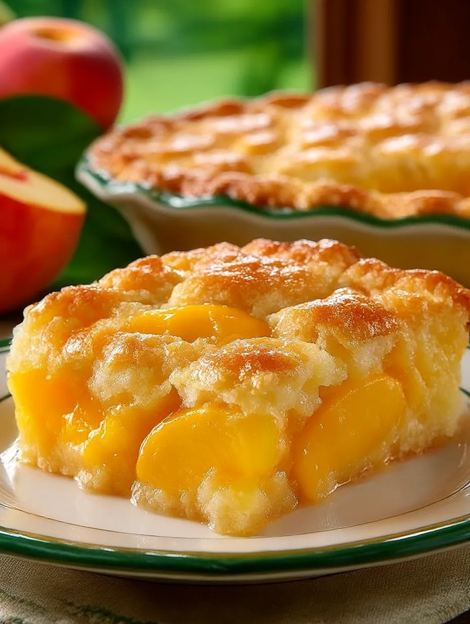 A slice of farm fresh peach cobbler.