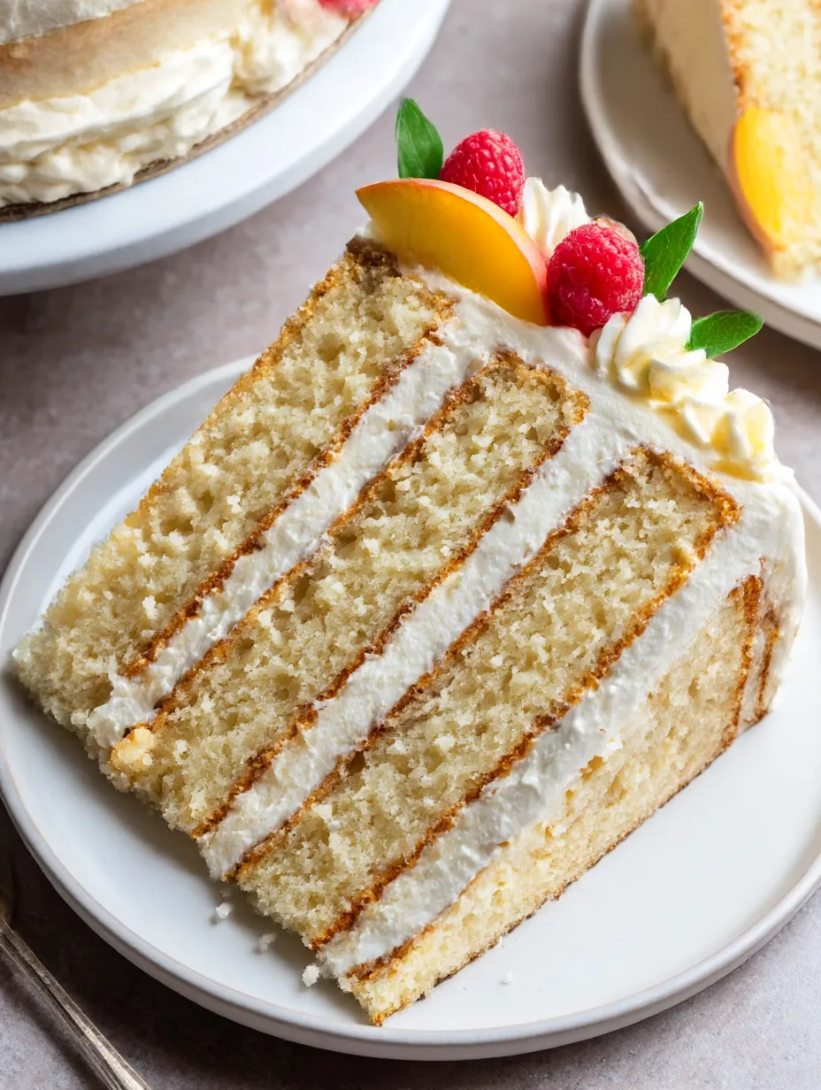 A slice of cake with a raspberry on top.