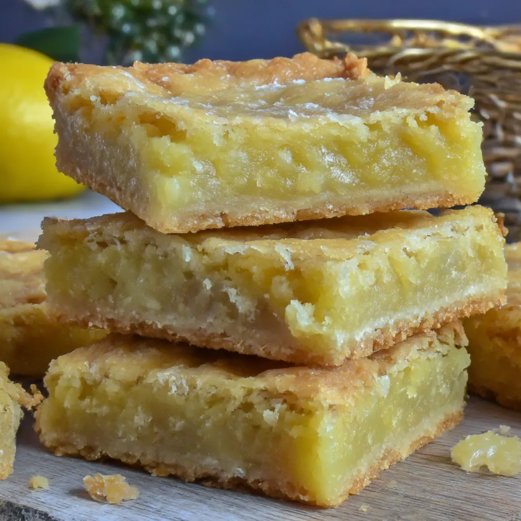 A stack of lemon squares on a table.