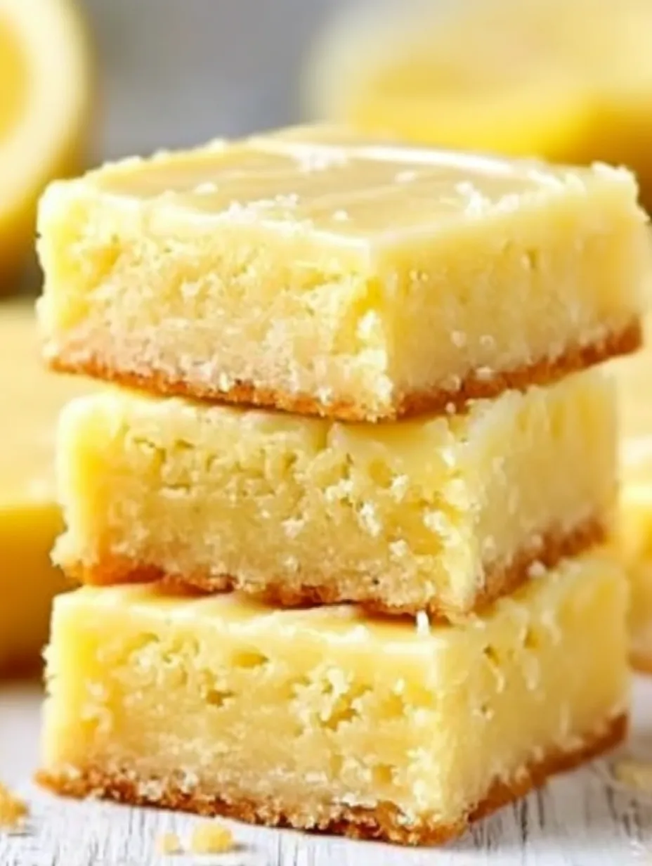 Lemon brownies stacked on top of each other.