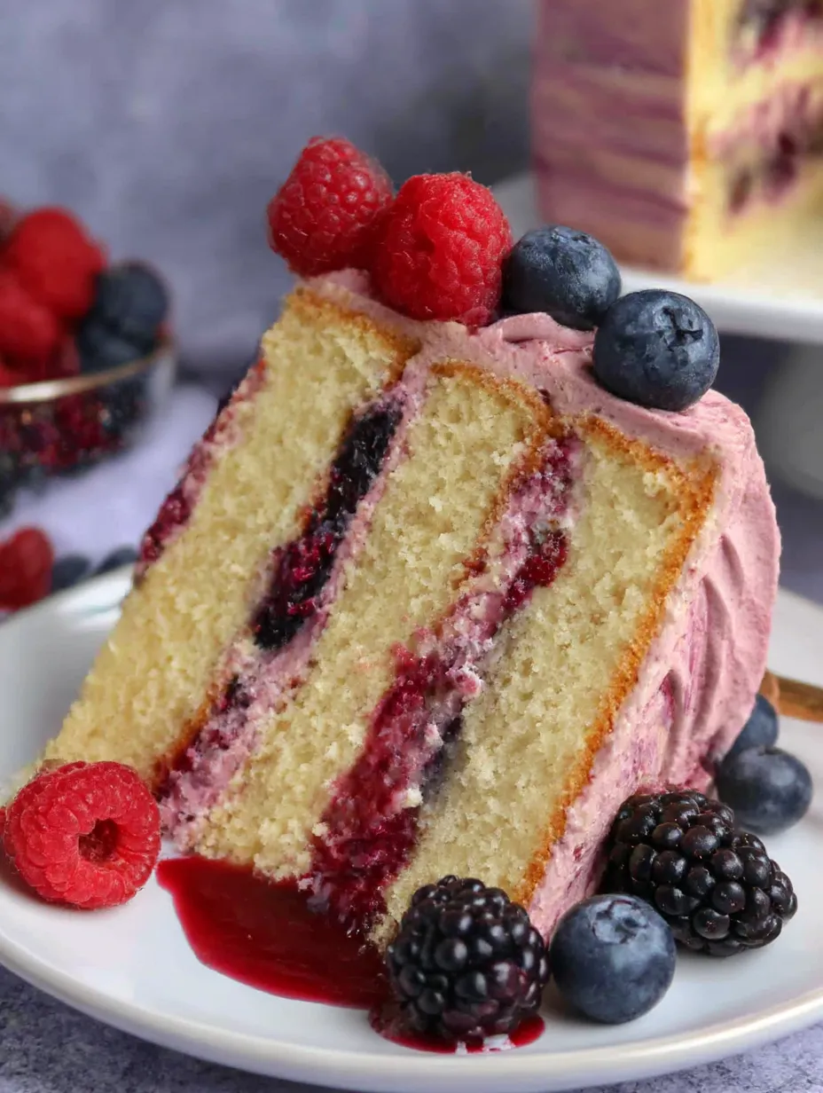 A slice of cake with a raspberry on top.
