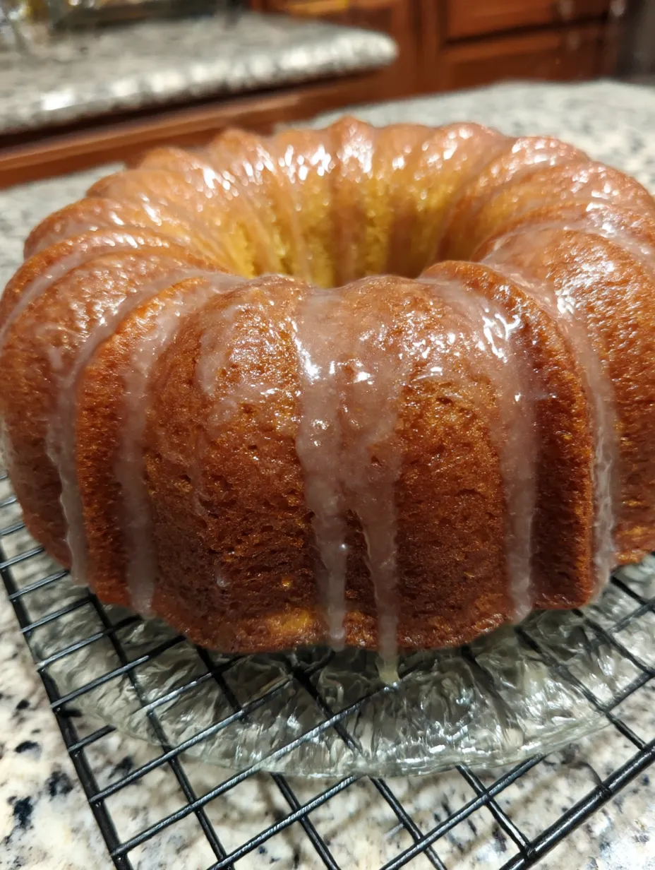 A glazed buttermilk pound cake on a wire rack.