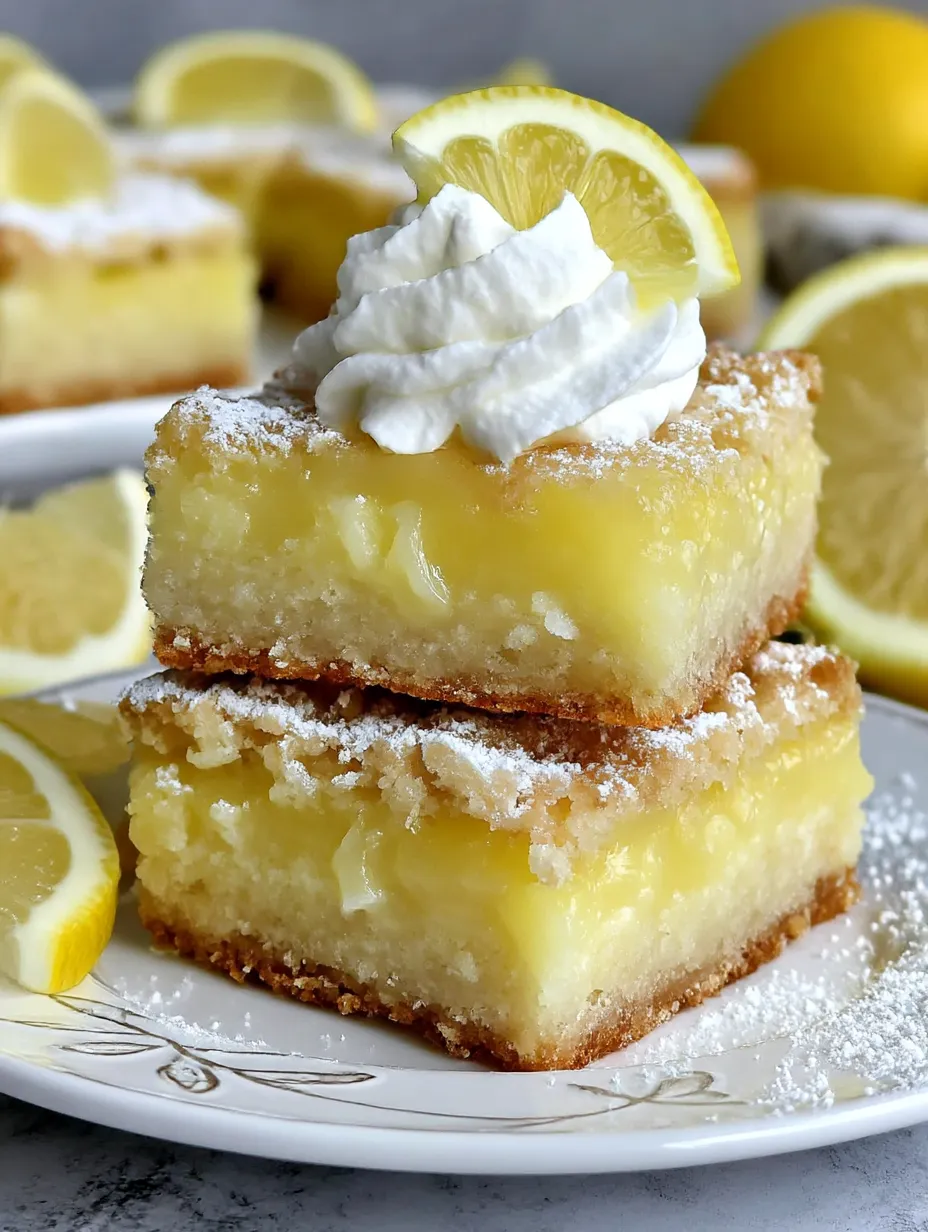 A slice of lemon cake with white icing and lemon wedges.