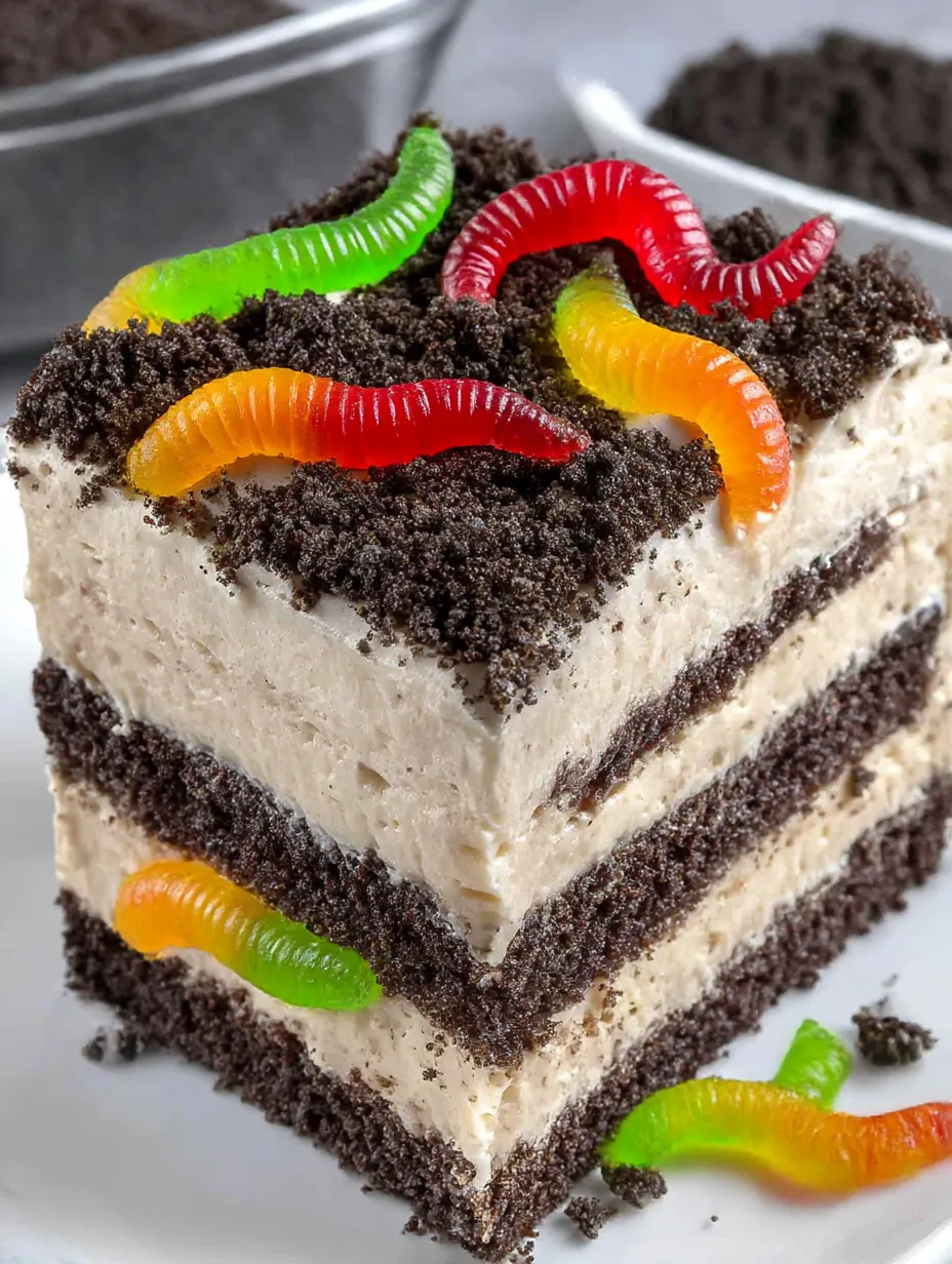 A slice of Easy Oreo Dirt Cake.