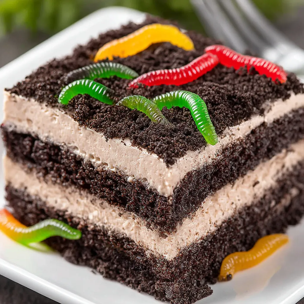 A slice of Easy Oreo Dirt Cake.