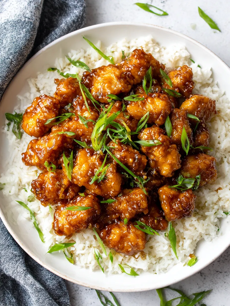 A plate of rice and chicken with green onions on top.