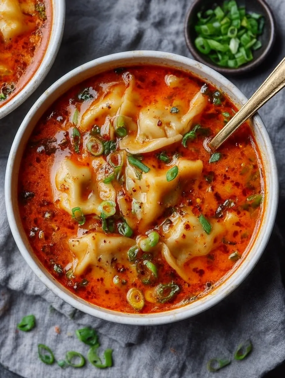 A bowl of coconut curry soup with dumplings.