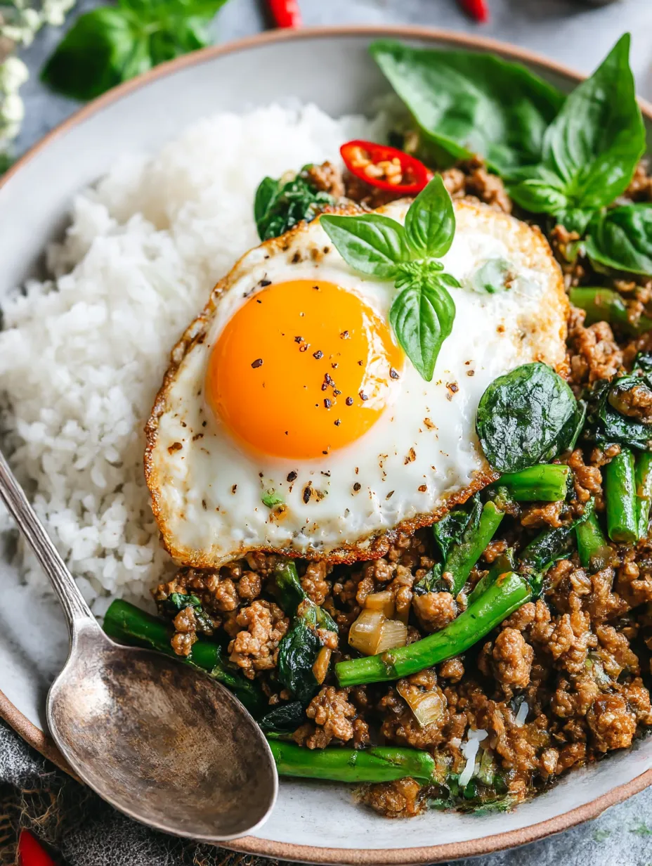 A plate of Thai Basil Chicken with rice and vegetables.