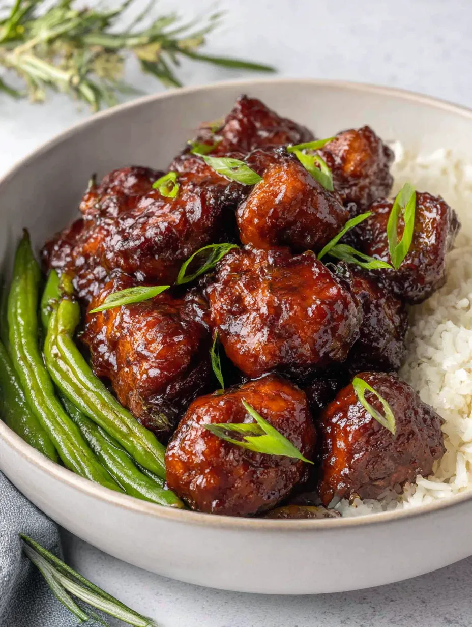 A plate of honey butter chicken with rice.