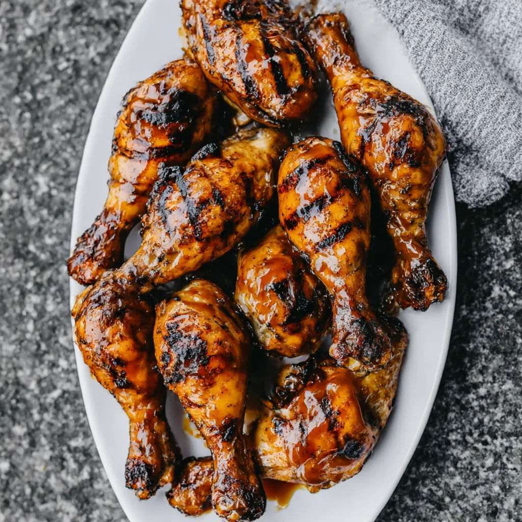 A plate of BBQ chicken drumsticks.