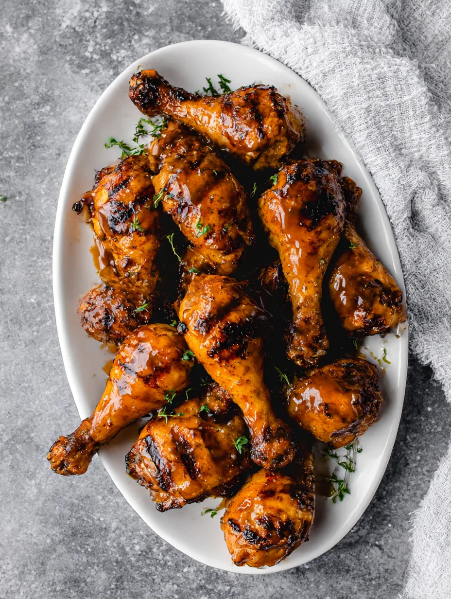 A plate of BBQ chicken drumsticks.