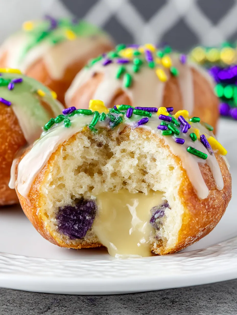 A slice of a king cake with a bite taken out of it.