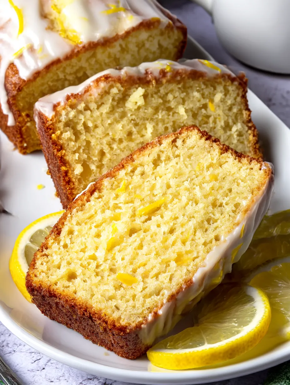 A slice of lemon loaf cake.