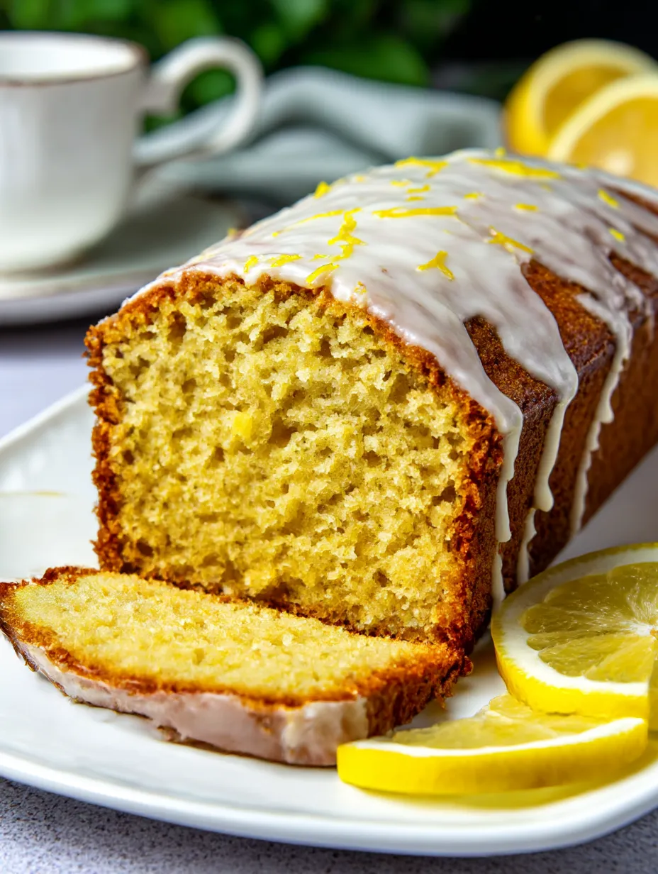 A slice of lemon loaf cake.
