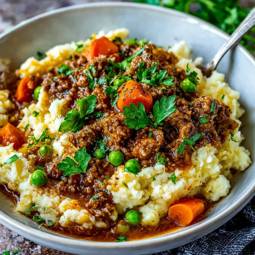 A bowl of deconstructed shepherd's pie.