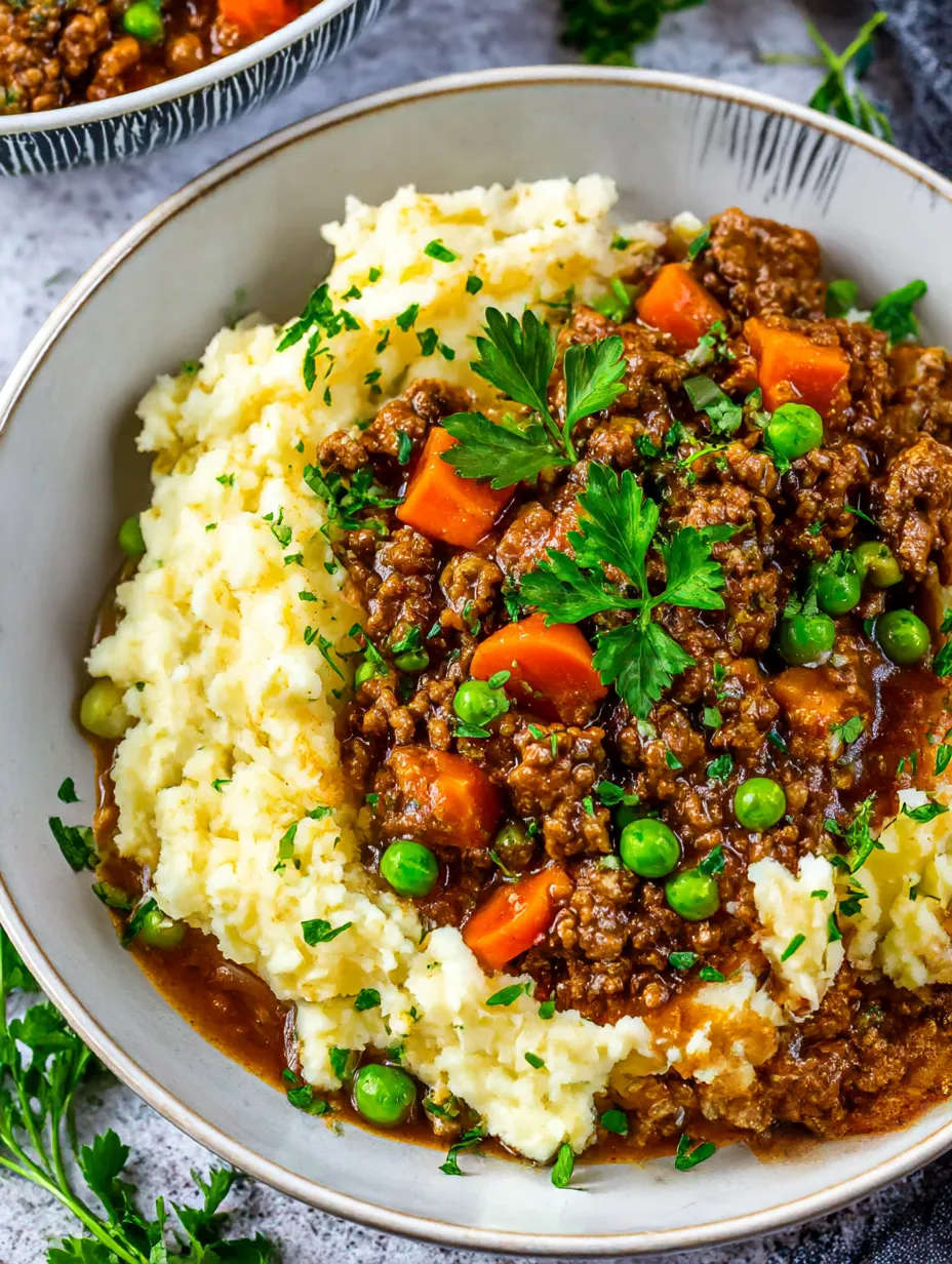 A bowl of deconstructed shepherd's pie.