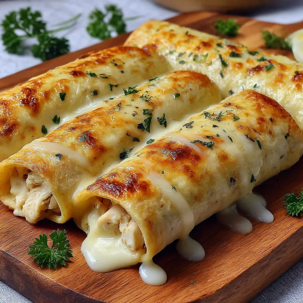 A plate of garlic chicken wraps.