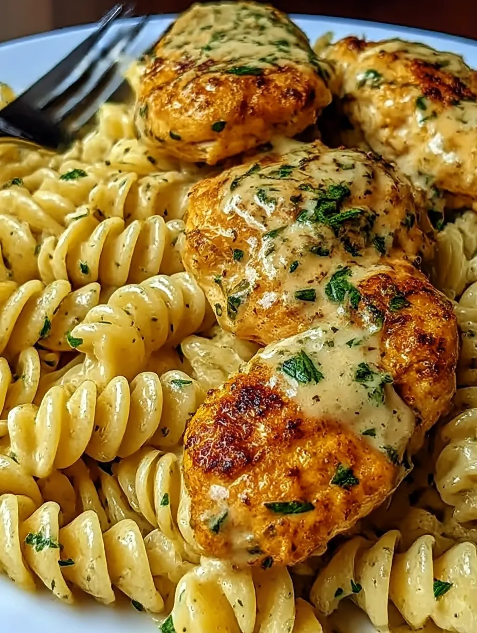 A plate of food with chicken and pasta.