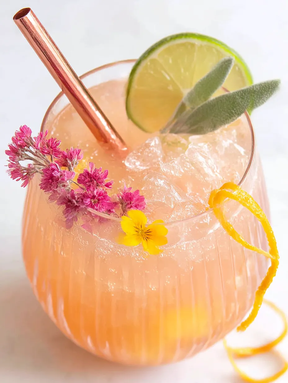 A glass of pink punch with a straw and a slice of lemon.