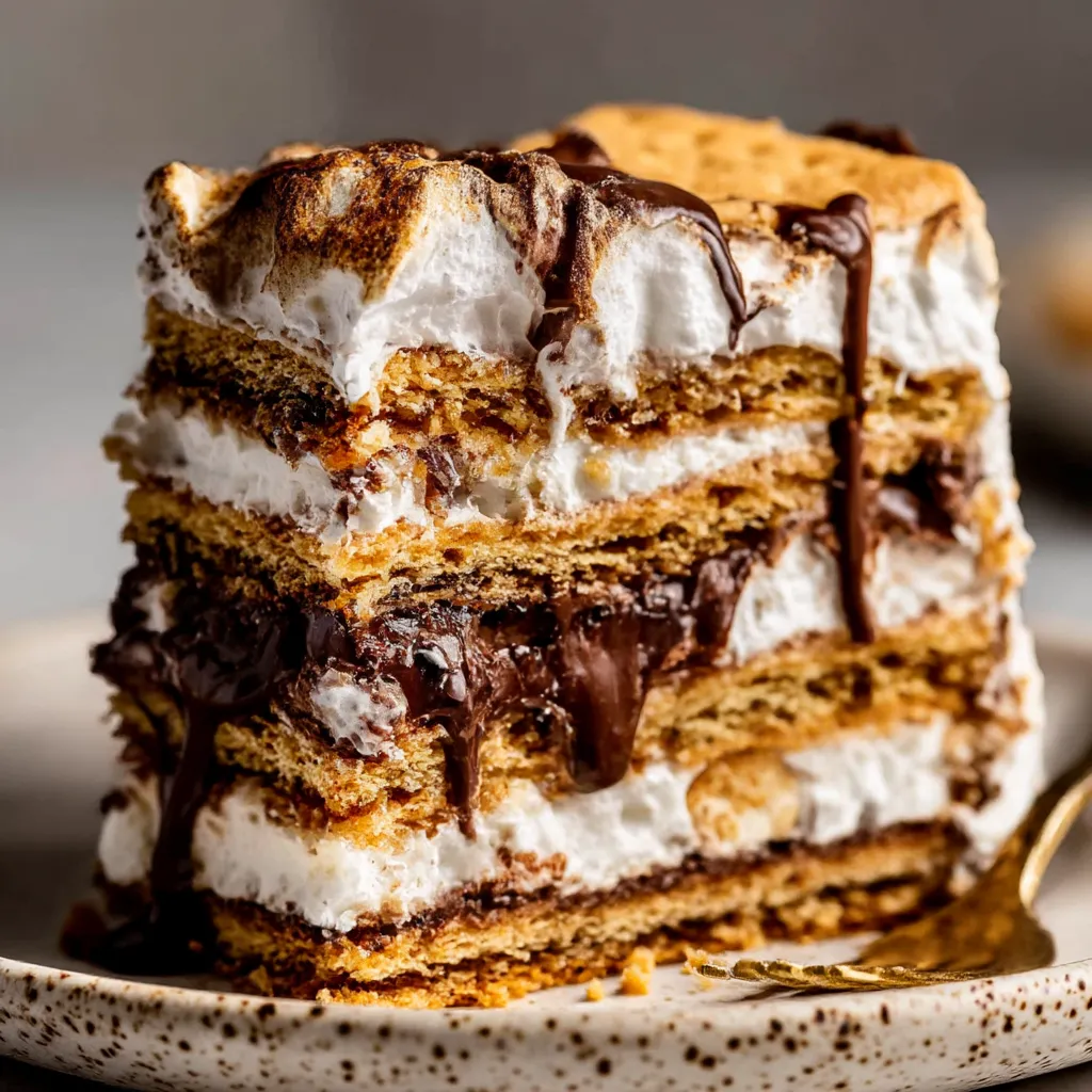A slice of a No Bake S'mores Icebox Cake.