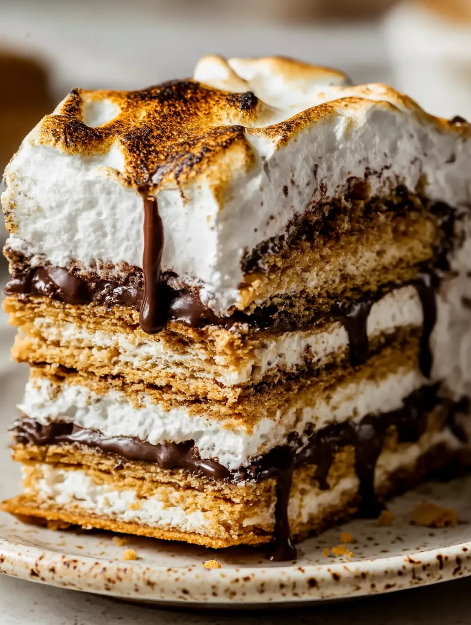 A slice of a No Bake S'mores Icebox Cake.