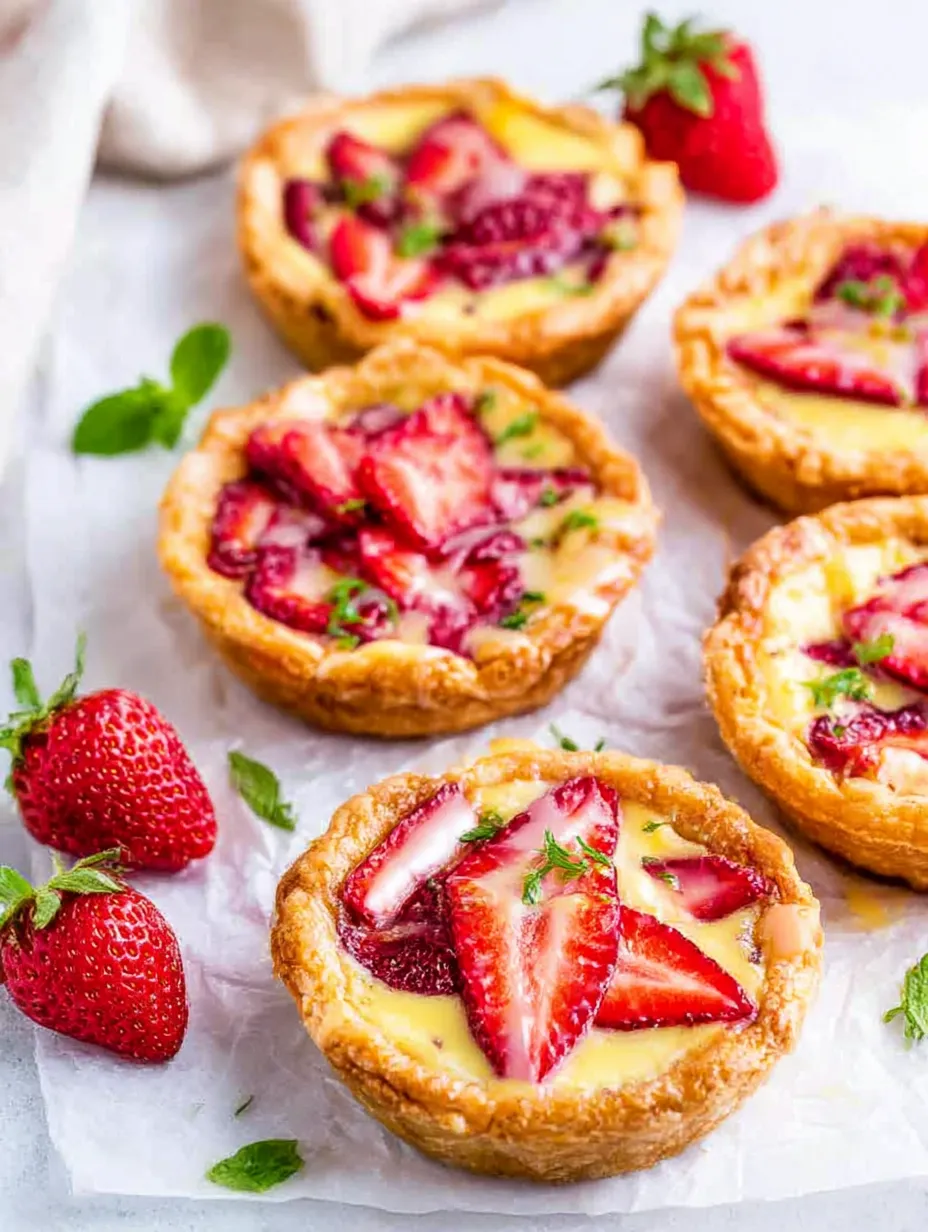 Four tarts with strawberries and cream.