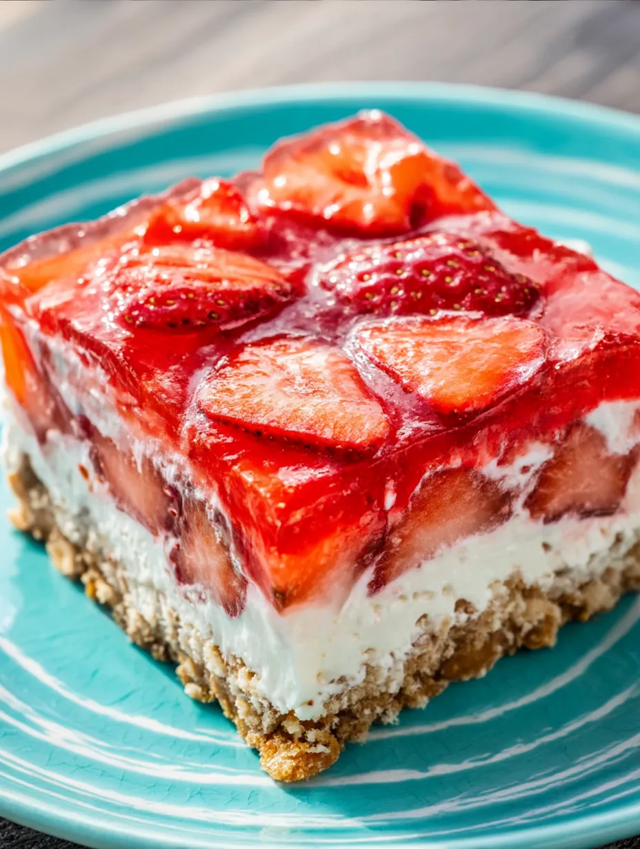 A slice of strawberry pretzel salad.