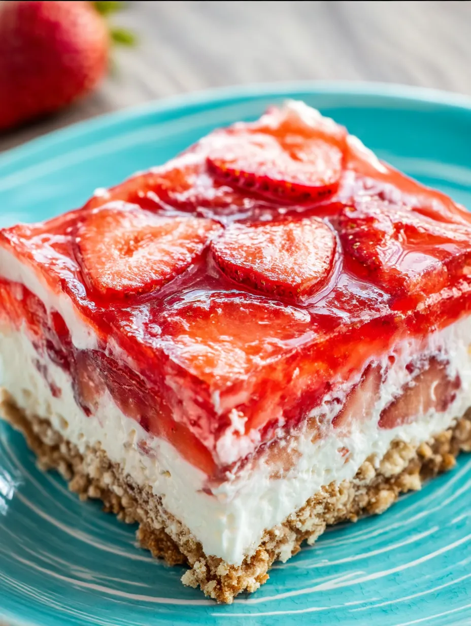 A slice of strawberry pretzel salad.