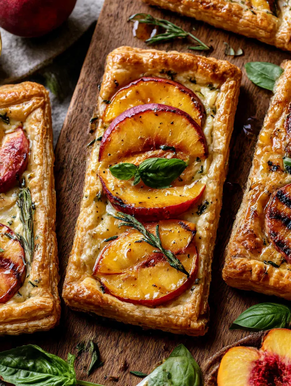Peach Brie Pastry Tarts with Peppered Rosemary Honey.