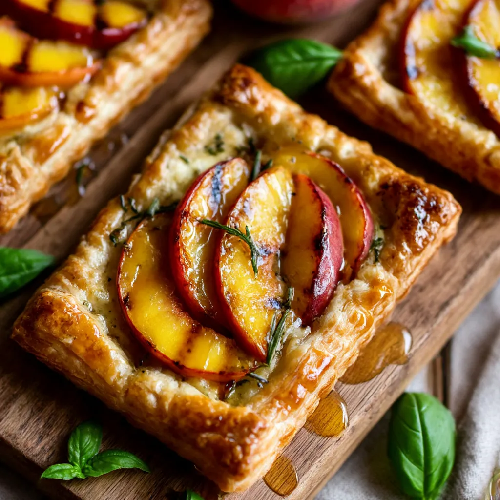 Peach Brie Pastry Tarts with Peppered Rosemary Honey.
