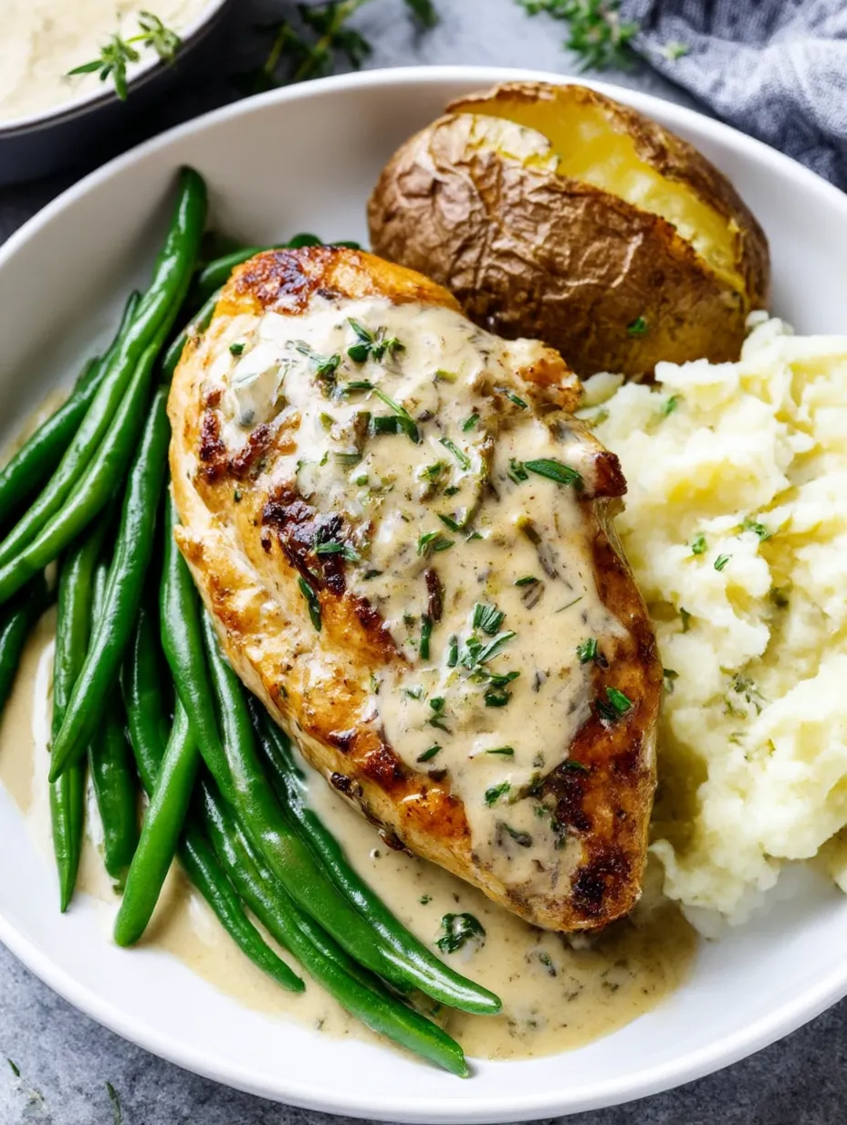 A plate of food with chicken and potatoes.