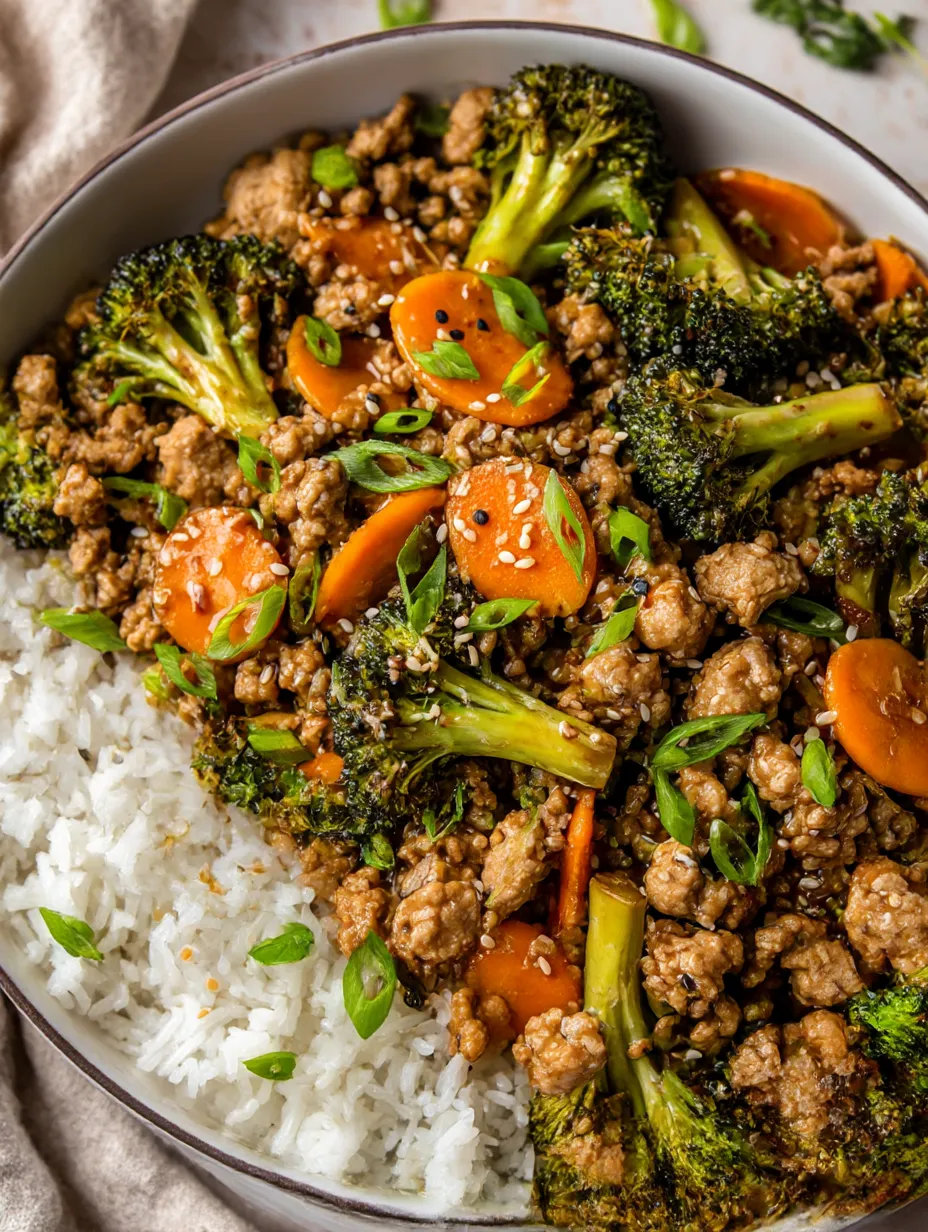 A plate of ground turkey teriyaki stir fry.