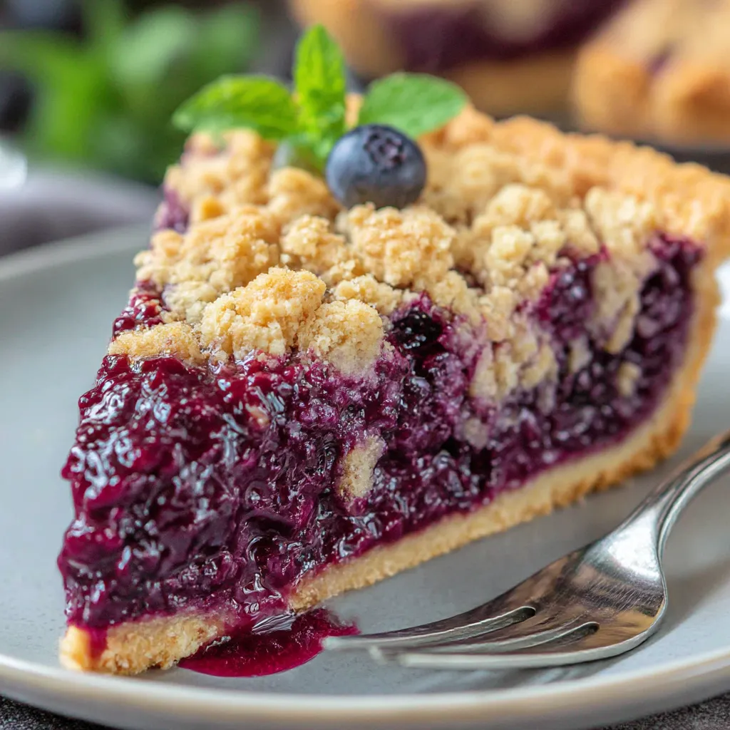 A slice of German Blueberry Cake on a plate.