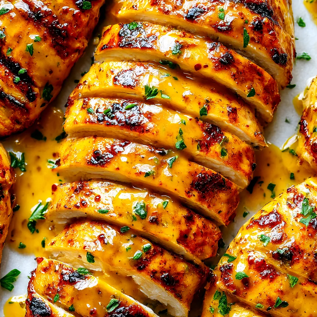 Grilled chicken with honey mustard sauce.