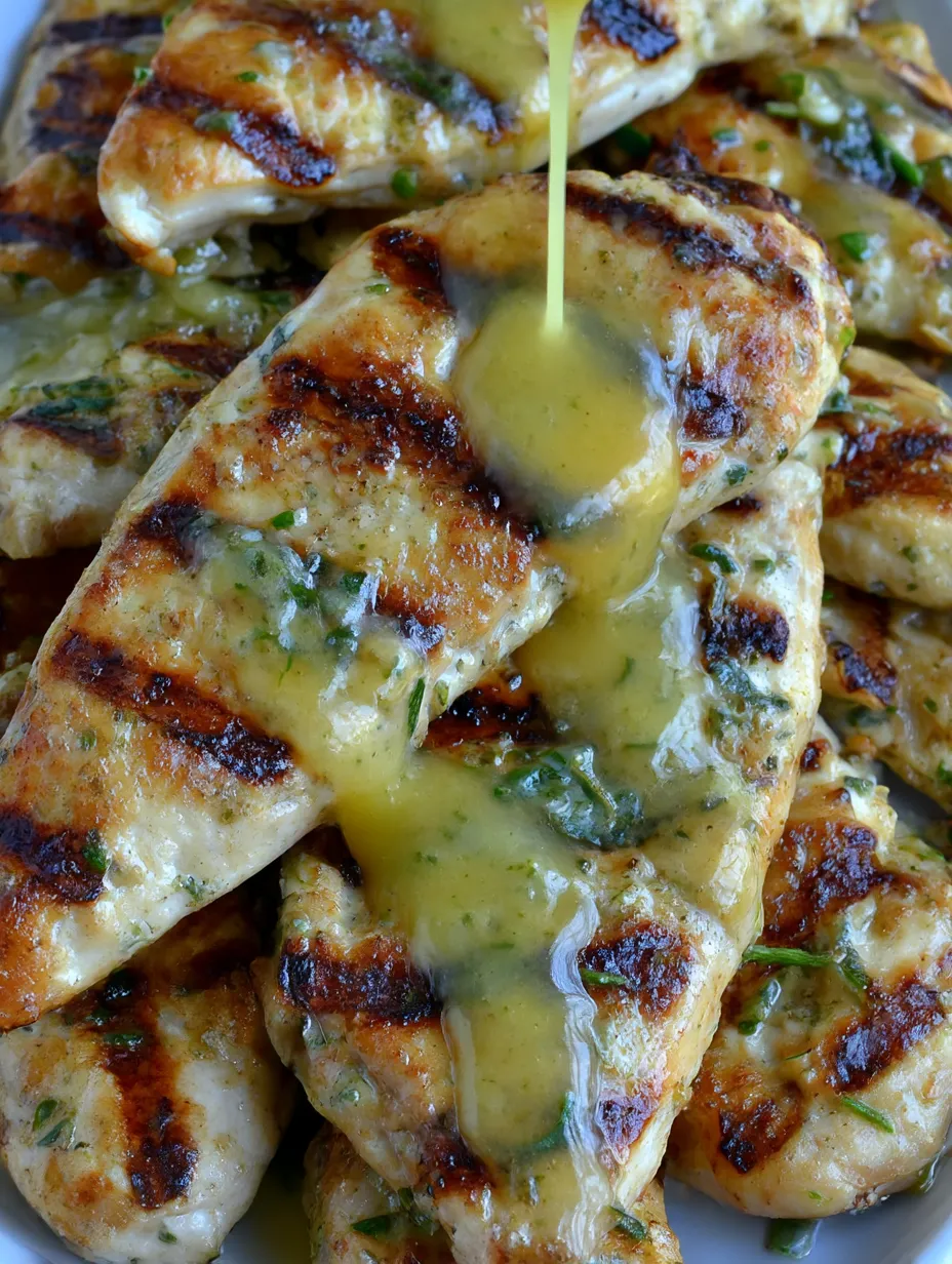 Grilled chicken with a yellow sauce.