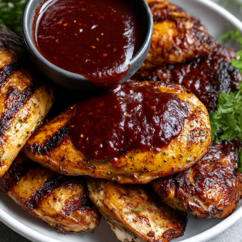 A bowl of chicken with a sauce on top.