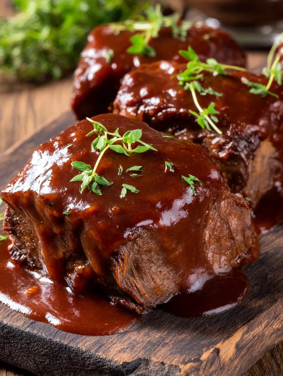 A close up of a piece of meat with barbecue sauce on it.