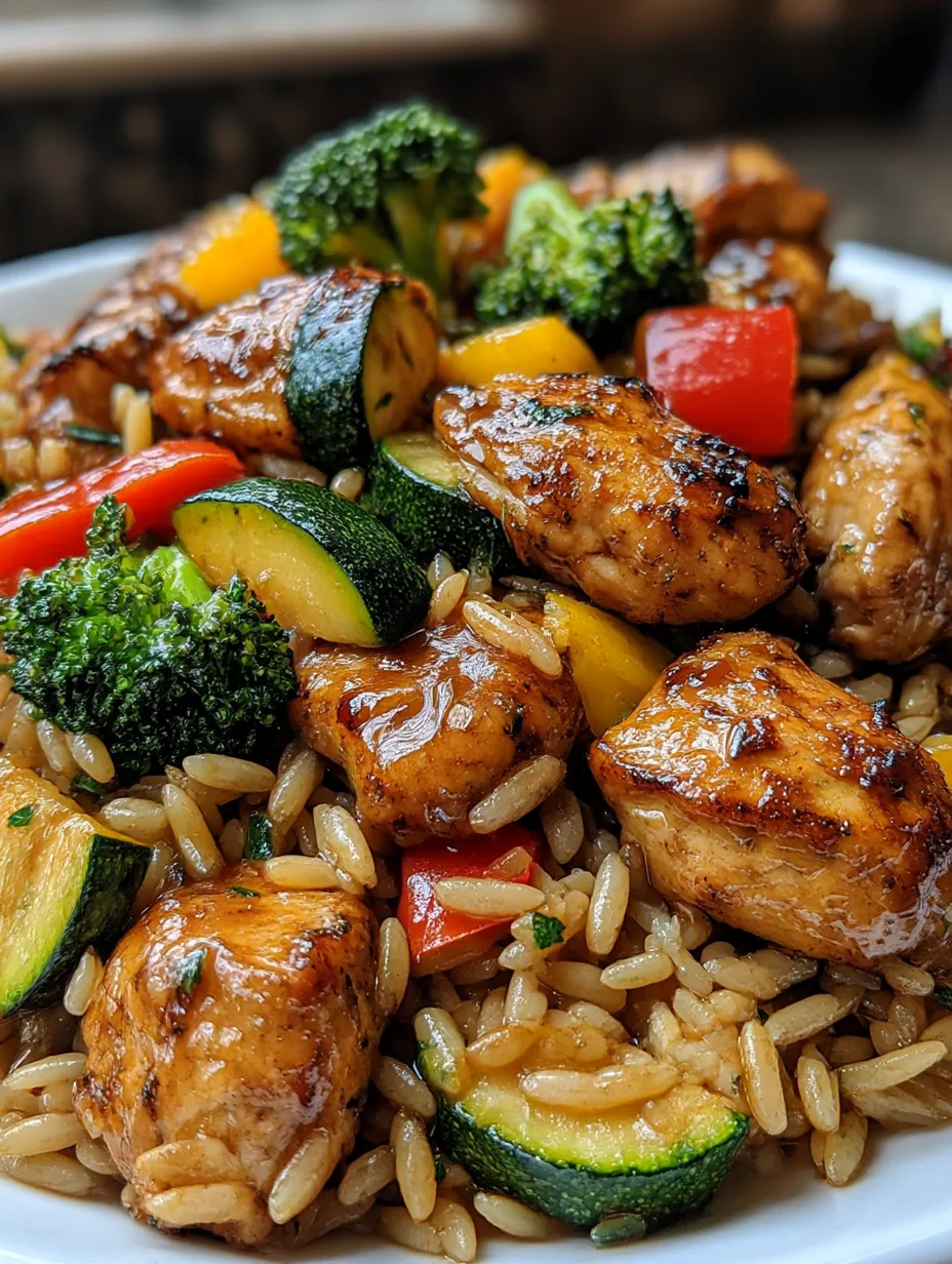 A plate of food with chicken, broccoli, and zucchini.