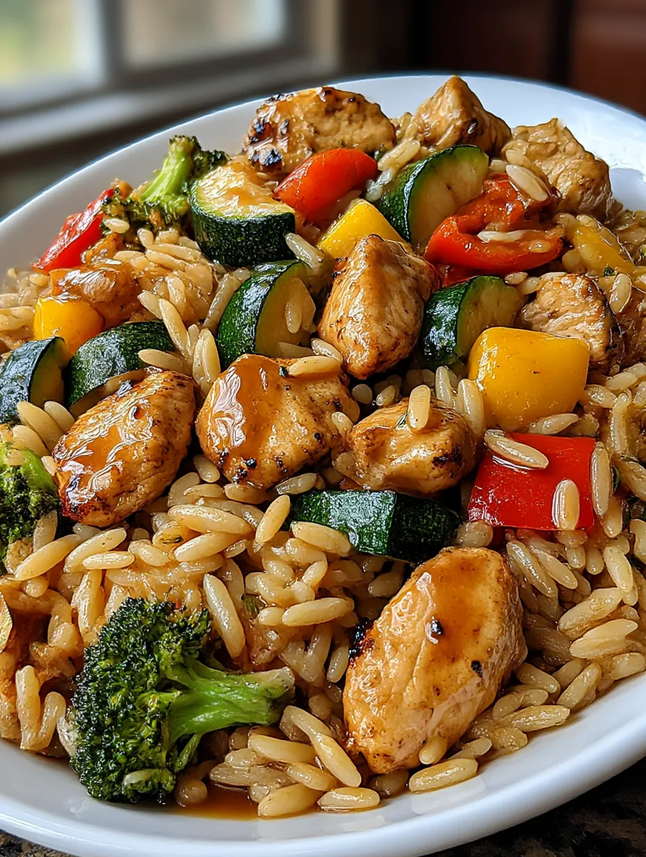 A bowl of stir fry with chicken, broccoli, and other vegetables.